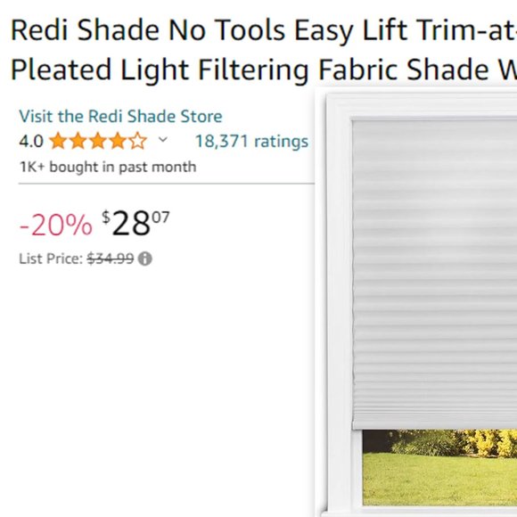 REDI SHADE Easy Lift Cordless Pleated Fabric Shade  NEW - Picture 7 of 8